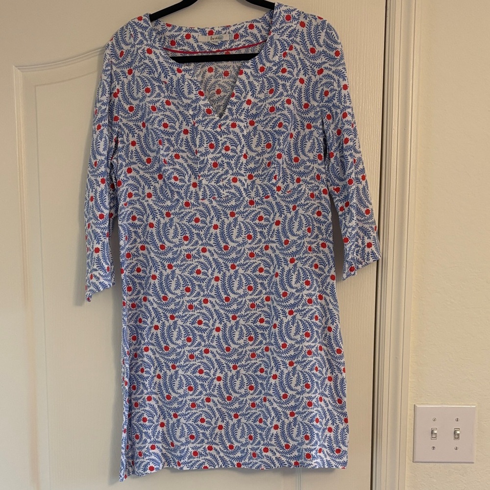 Boden Blue and Red Linen Midi Dress